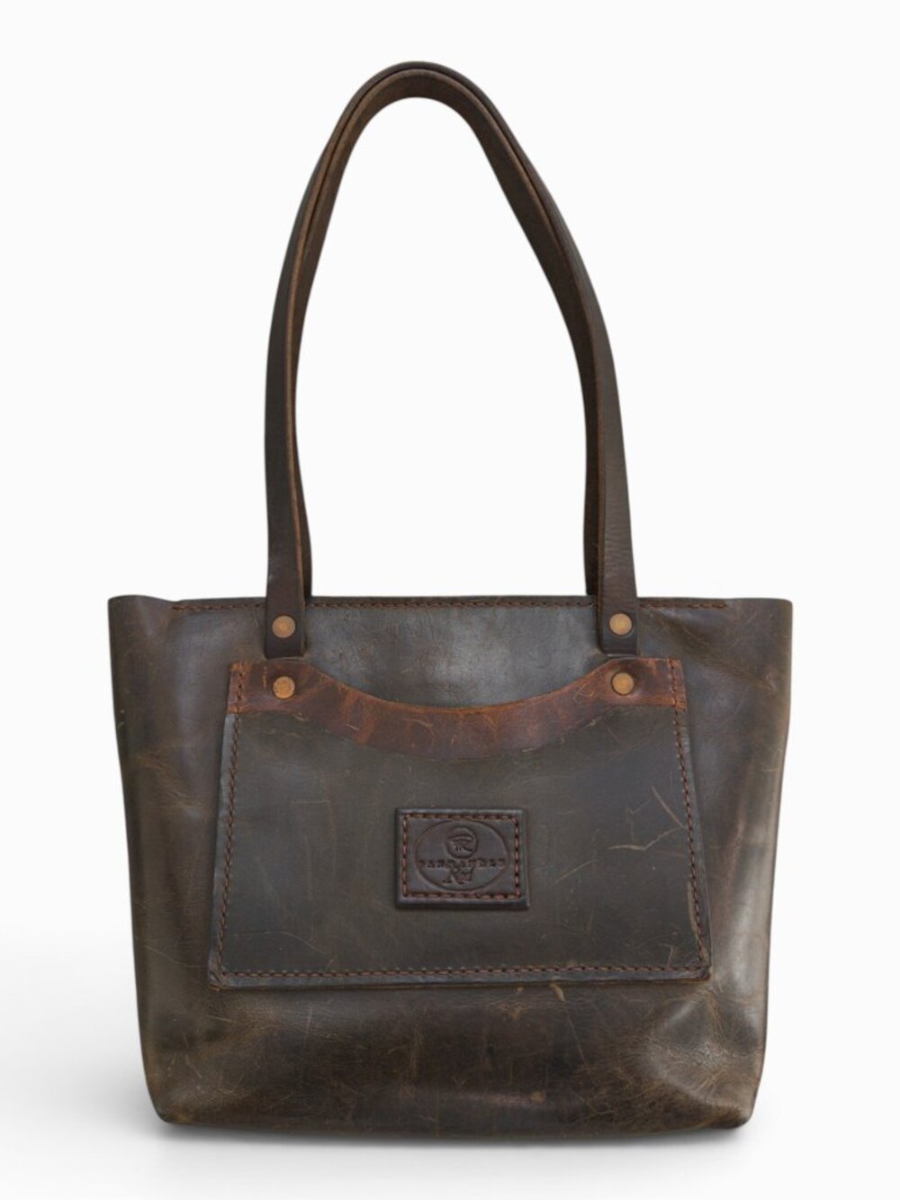 Panhandle Red Full-Grain Leather Tote, Handmade USA, Dark Brown Medium